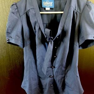 Collectif Vintage UK 8-XS Navy Tura Blouse